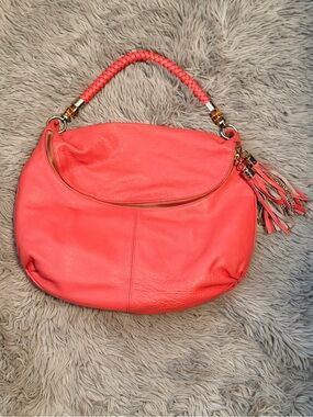 Elaine Turner Coral Leather Tassel Hobo